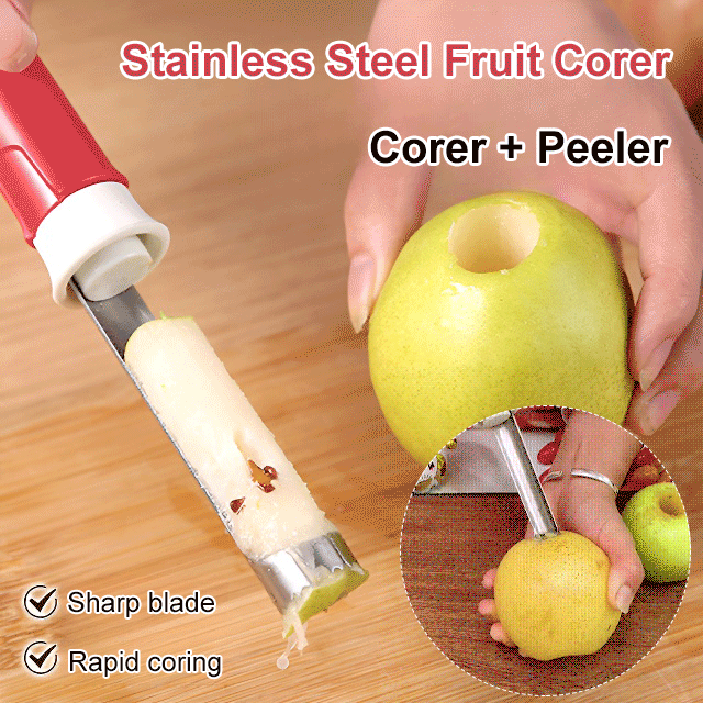 Dual purpose stainless steel peeler and corer