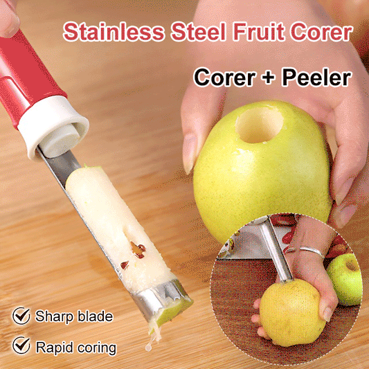 Dual purpose stainless steel peeler and corer