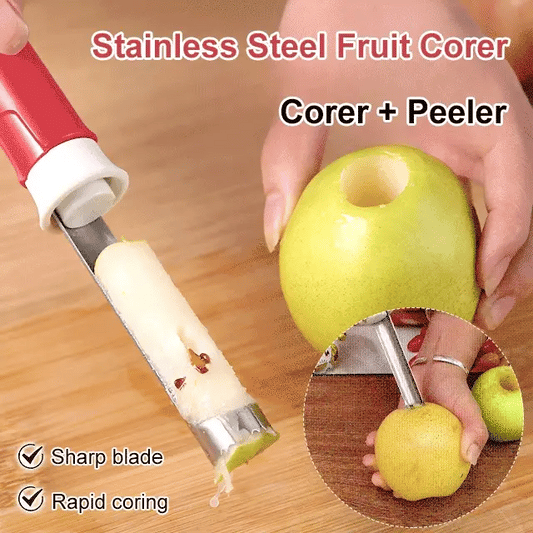 Dual purpose stainless steel peeler and corer