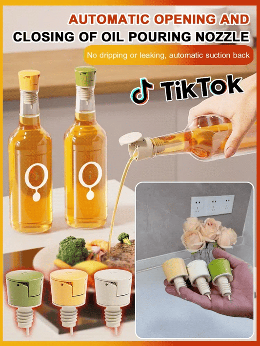 Automatic opening and closing of oil pouring bottle spout
