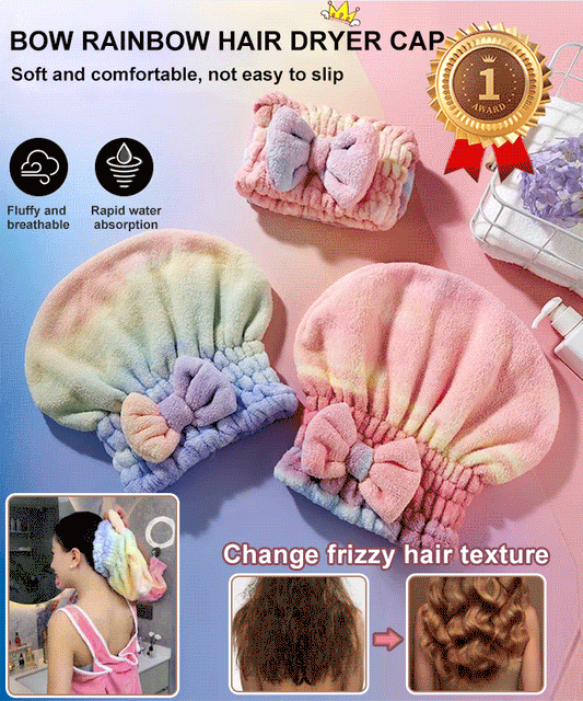 Bow Gradient Rainbow Dry Hair Cap