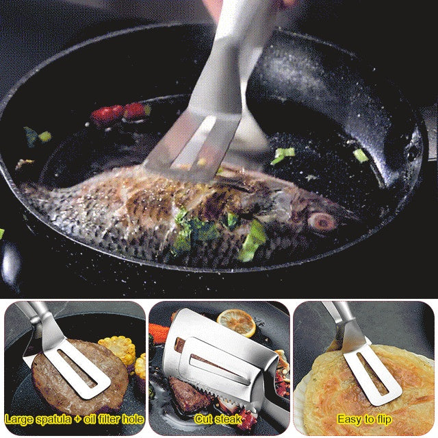 304 Stainless Steel 3 in 1 Thickened Food Tongs