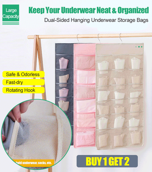 Dual-Sided Hanging Underwear Storage Bags