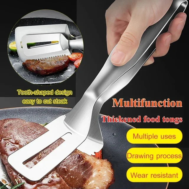 304 Stainless Steel 3 in 1 Thickened Food Tongs