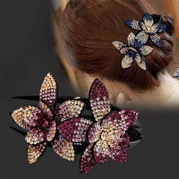 Rhinestone Double Flower Hair Clip (Buy One Free One)