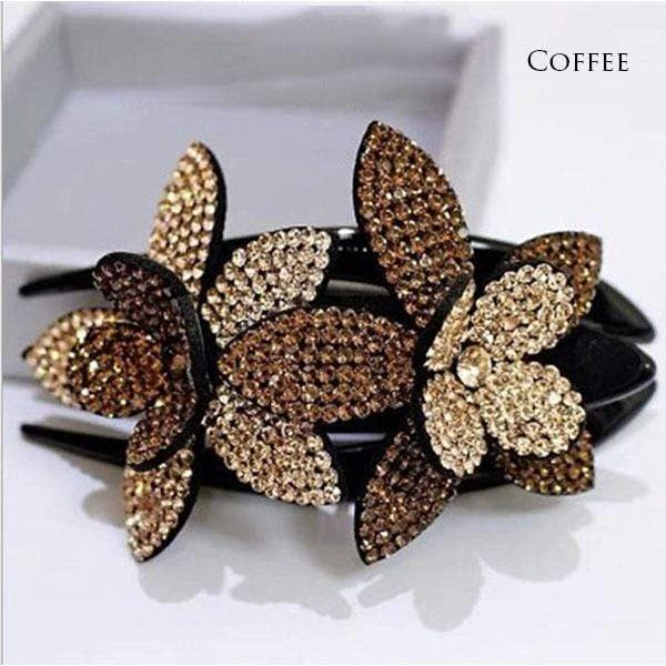 Rhinestone Double Flower Hair Clip (Buy One Free One)